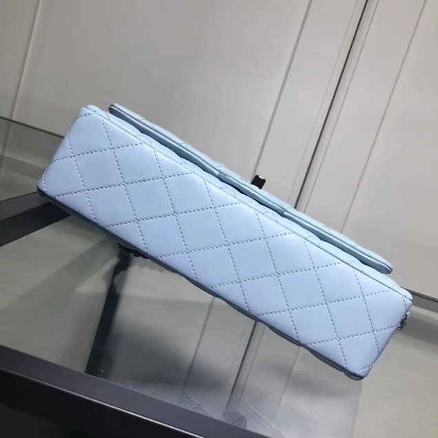 Chanel Classic Double Flap Bag Silver Hardware Lambskin Leather Spring Summer Act 2 2018 Collection Light Blue