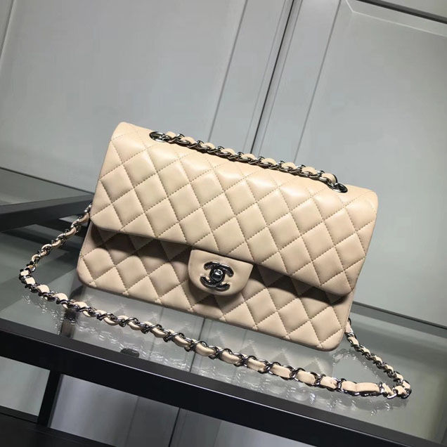 Chanel Classic Double Flap Bag Silver Hardware Lambskin Leather Spring Summer Act 2 2018 Collection Apricot