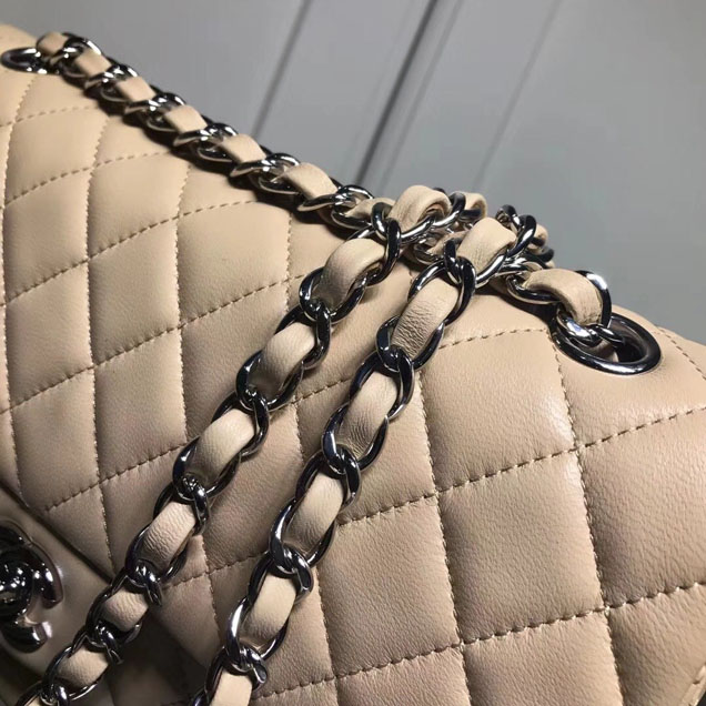Chanel Classic Double Flap Bag Silver Hardware Lambskin Leather Spring Summer Act 2 2018 Collection Apricot