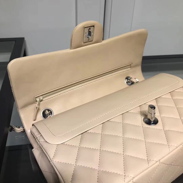 Chanel Classic Double Flap Bag Silver Hardware Lambskin Leather Spring Summer Act 2 2018 Collection Apricot