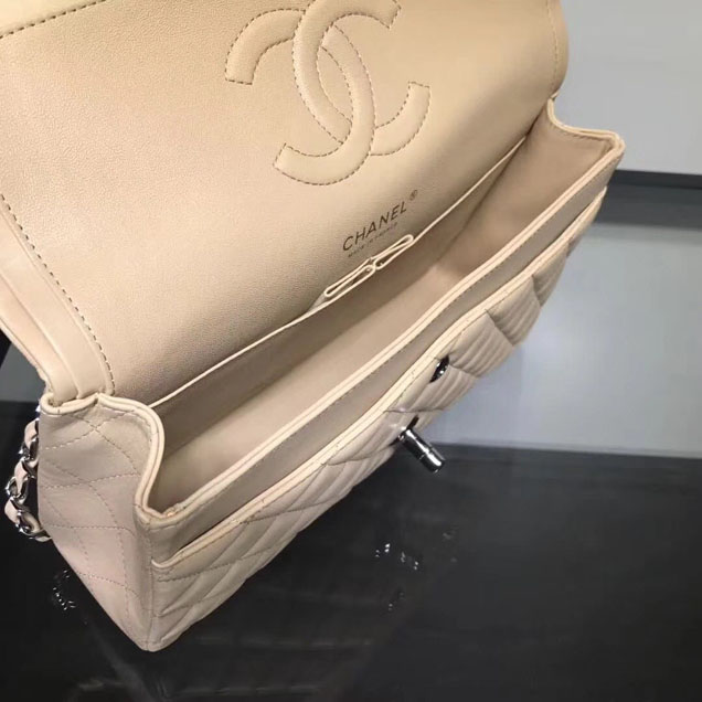 Chanel Classic Double Flap Bag Silver Hardware Lambskin Leather Spring Summer Act 2 2018 Collection Apricot