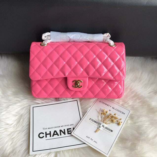 Chanel Classic Double Flap Bag Gold Hardware Patent Lambskin Leather Spring Summer Act 2 2018 Collection Fuchsia