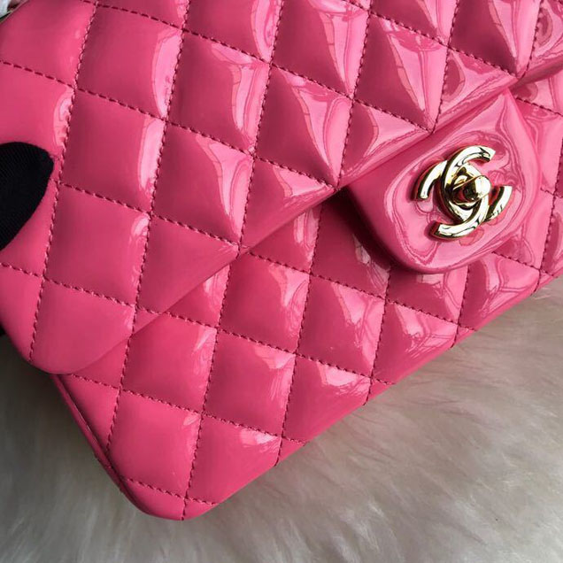 Chanel Classic Double Flap Bag Gold Hardware Patent Lambskin Leather Spring Summer Act 2 2018 Collection Fuchsia