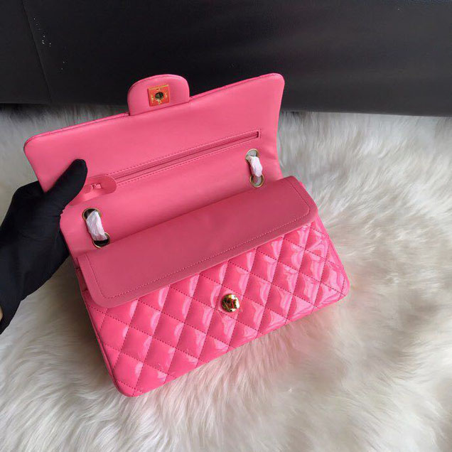 Chanel Classic Double Flap Bag Gold Hardware Patent Lambskin Leather Spring Summer Act 2 2018 Collection Fuchsia