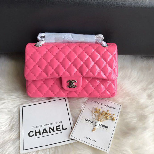 Chanel Classic Double Flap Bag Silver Hardware Patent Lambskin Leather Spring Summer Act 2 2018 Collection Fuchsia