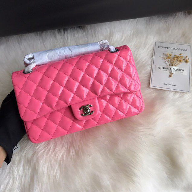 Chanel Classic Double Flap Bag Silver Hardware Patent Lambskin Leather Spring Summer Act 2 2018 Collection Fuchsia