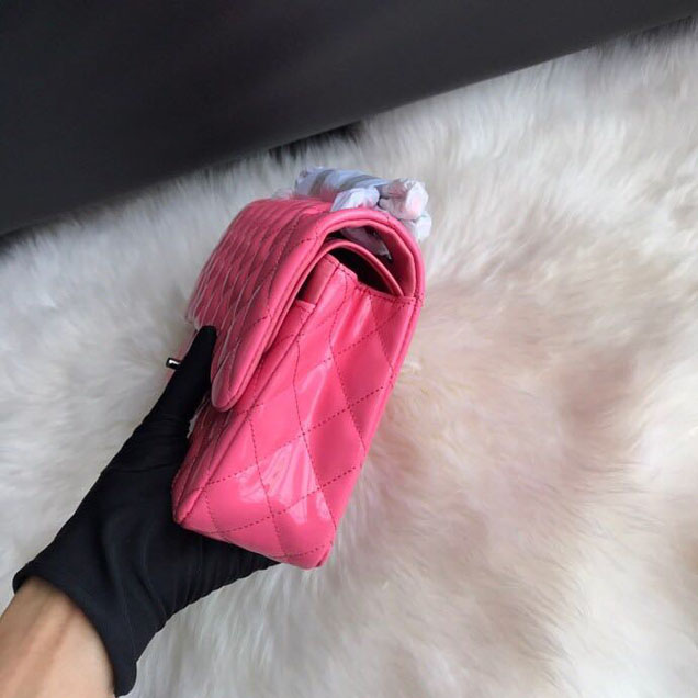 Chanel Classic Double Flap Bag Silver Hardware Patent Lambskin Leather Spring Summer Act 2 2018 Collection Fuchsia