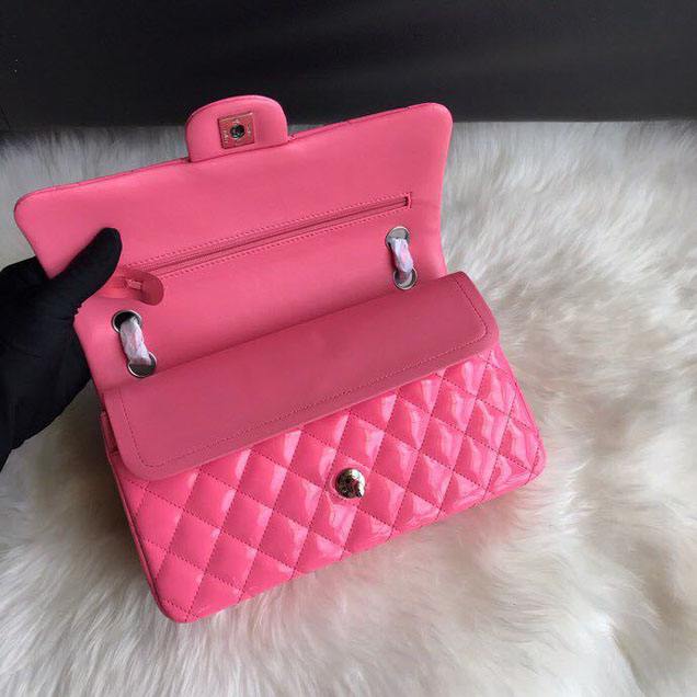 Chanel Classic Double Flap Bag Silver Hardware Patent Lambskin Leather Spring Summer Act 2 2018 Collection Fuchsia