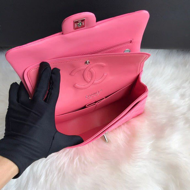 Chanel Classic Double Flap Bag Silver Hardware Patent Lambskin Leather Spring Summer Act 2 2018 Collection Fuchsia