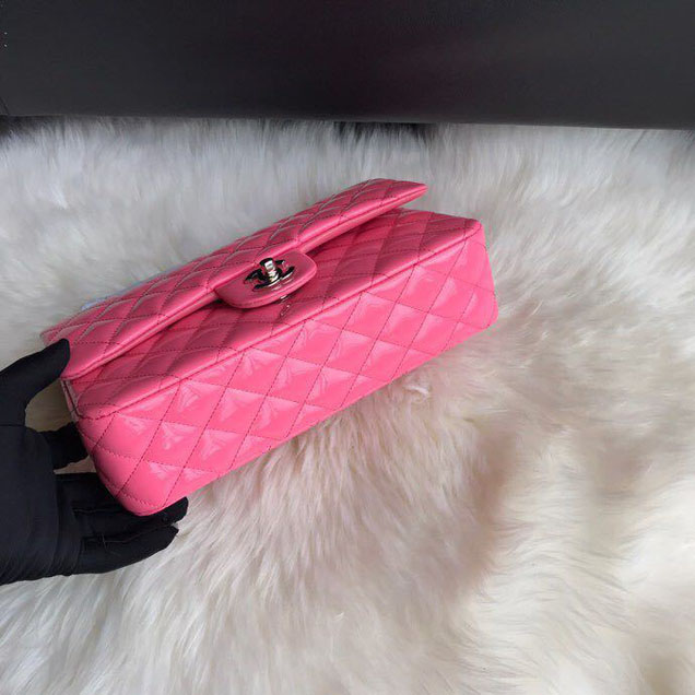 Chanel Classic Double Flap Bag Silver Hardware Patent Lambskin Leather Spring Summer Act 2 2018 Collection Fuchsia