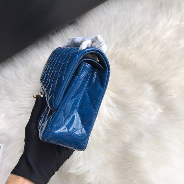Chanel Classic Double Flap Bag 25cm Gold Hardware Patent Lambskin Leather Spring Summer Act 2 2018 Collection Blue