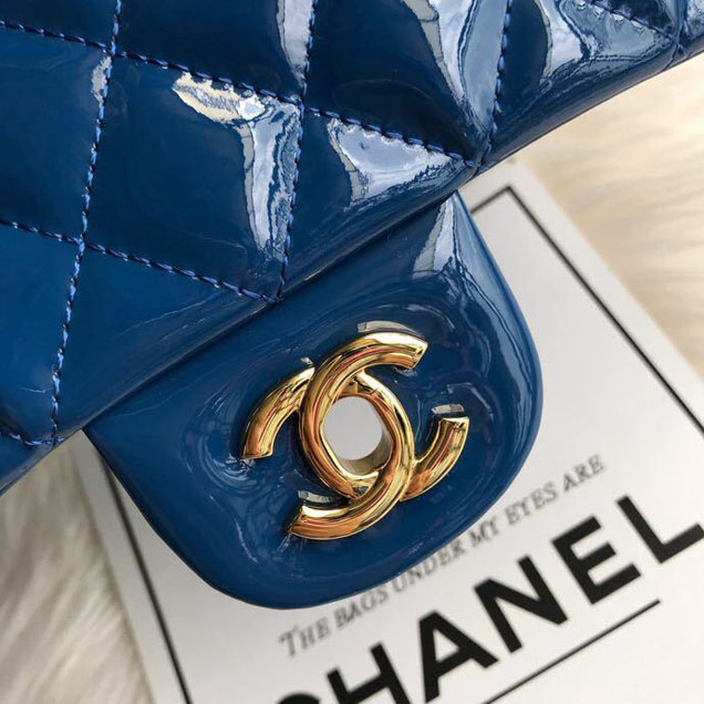 Chanel Classic Double Flap Bag 25cm Gold Hardware Patent Lambskin Leather Spring Summer Act 2 2018 Collection Blue