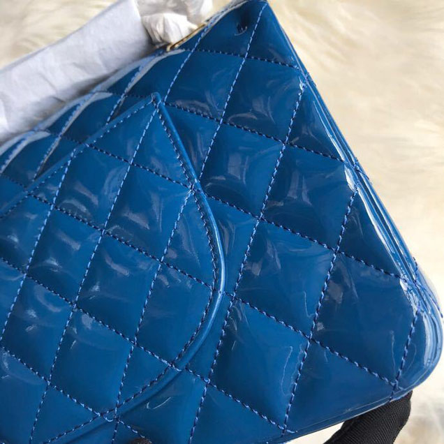 Chanel Classic Double Flap Bag 25cm Gold Hardware Patent Lambskin Leather Spring Summer Act 2 2018 Collection Blue