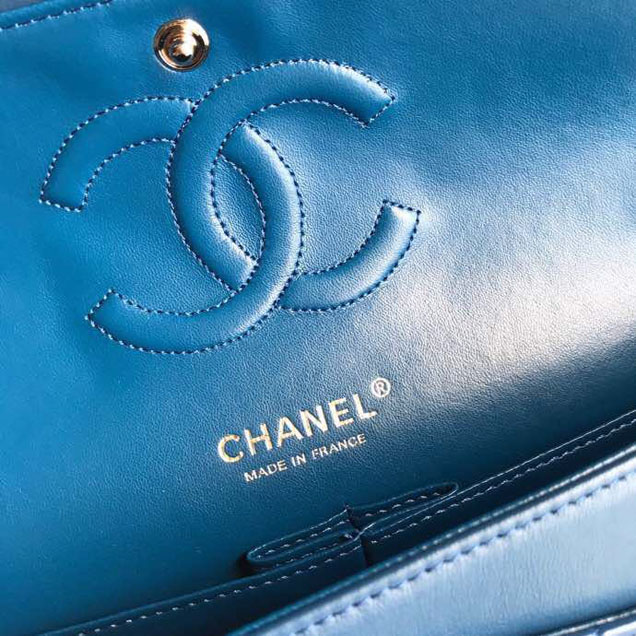 Chanel Classic Double Flap Bag 25cm Silver Hardware Patent Lambskin Leather Spring Summer Act 2 2018 Collection Blue