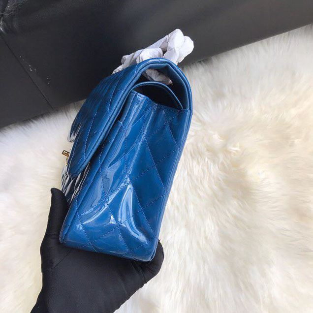 Chanel Classic Double Flap Bag 30cm Gold Hardware Patent Lambskin Leather Spring Summer Act 2 2018 Collection Blue