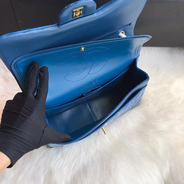 Chanel Classic Double Flap Bag 30cm Gold Hardware Patent Lambskin Leather Spring Summer Act 2 2018 Collection Blue