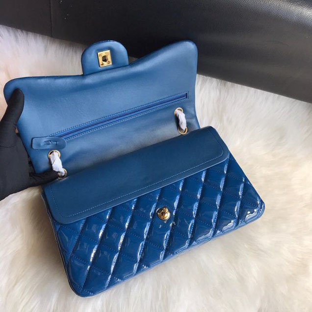 Chanel Classic Double Flap Bag 30cm Gold Hardware Patent Lambskin Leather Spring Summer Act 2 2018 Collection Blue