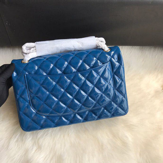 Chanel Classic Double Flap Bag 30cm Gold Hardware Patent Lambskin Leather Spring Summer Act 2 2018 Collection Blue