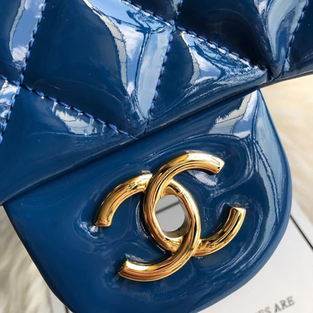 Chanel Classic Double Flap Bag 30cm Gold Hardware Patent Lambskin Leather Spring Summer Act 2 2018 Collection Blue