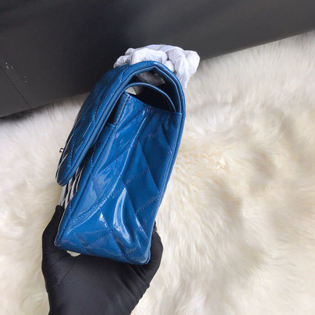 Chanel Classic Double Flap Bag 30cm Silver Hardware Patent Lambskin Leather Spring Summer Act 2 2018 Collection Blue