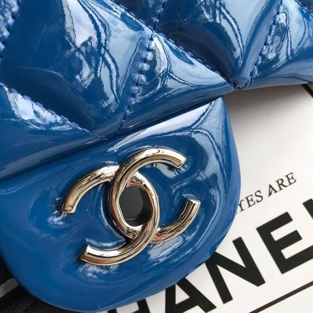Chanel Classic Double Flap Bag 30cm Silver Hardware Patent Lambskin Leather Spring Summer Act 2 2018 Collection Blue