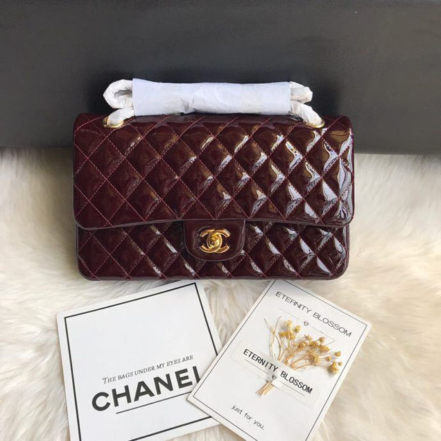 Chanel Classic Double Flap Bag 25cm Gold Hardware Patent Lambskin Leather Spring Summer Act 2 2018 Collection Burgundy