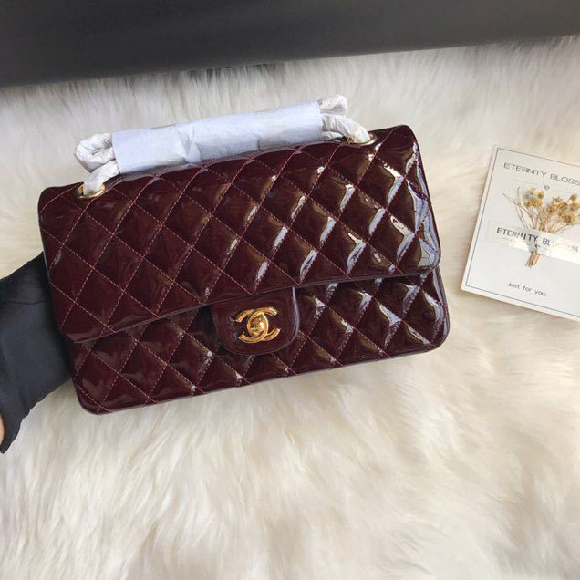 Chanel Classic Double Flap Bag 25cm Gold Hardware Patent Lambskin Leather Spring Summer Act 2 2018 Collection Burgundy