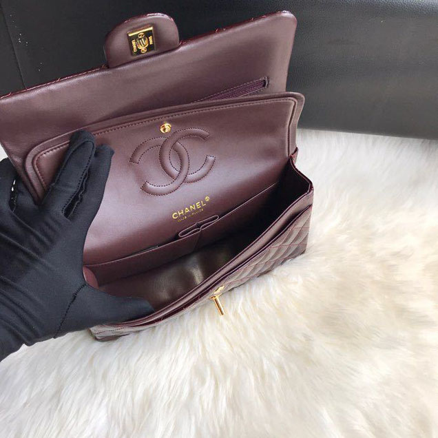 Chanel Classic Double Flap Bag 25cm Gold Hardware Patent Lambskin Leather Spring Summer Act 2 2018 Collection Burgundy