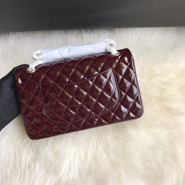 Chanel Classic Double Flap Bag 25cm Gold Hardware Patent Lambskin Leather Spring Summer Act 2 2018 Collection Burgundy