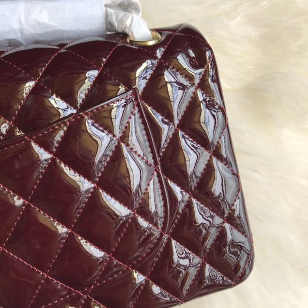 Chanel Classic Double Flap Bag 25cm Gold Hardware Patent Lambskin Leather Spring Summer Act 2 2018 Collection Burgundy