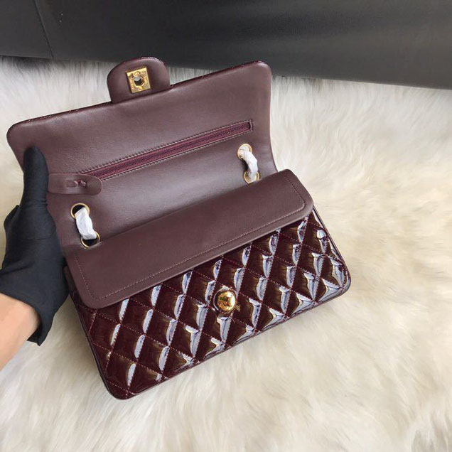 Chanel Classic Double Flap Bag 25cm Gold Hardware Patent Lambskin Leather Spring Summer Act 2 2018 Collection Burgundy