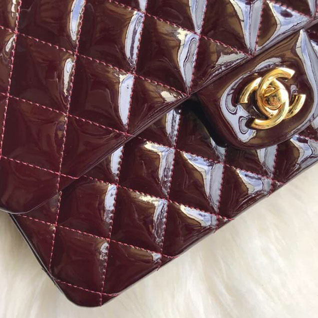 Chanel Classic Double Flap Bag 25cm Gold Hardware Patent Lambskin Leather Spring Summer Act 2 2018 Collection Burgundy