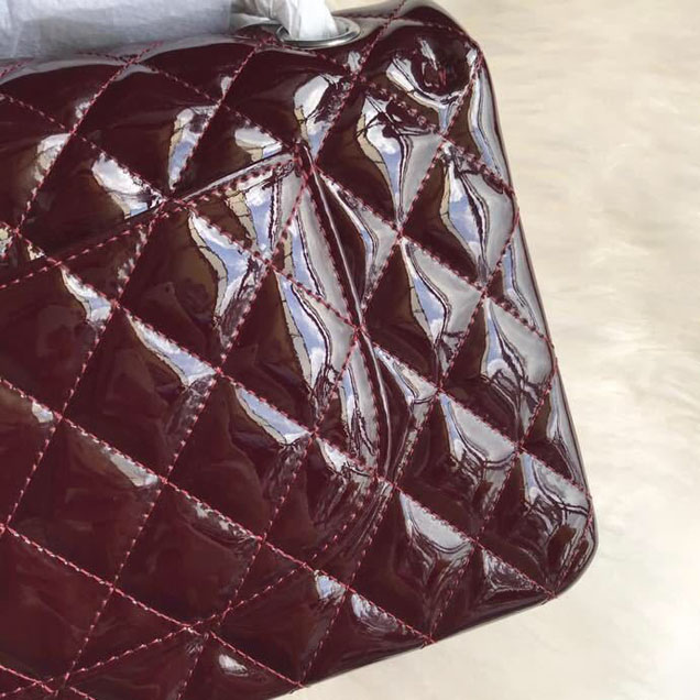 Chanel Classic Double Flap Bag 25cm Silver Hardware Patent Lambskin Leather Spring Summer Act 2 2018 Collection Burgundy