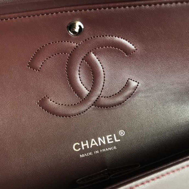 Chanel Classic Double Flap Bag 25cm Silver Hardware Patent Lambskin Leather Spring Summer Act 2 2018 Collection Burgundy