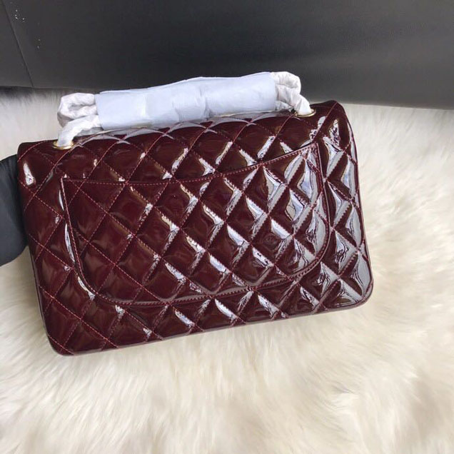 Chanel Classic Double Flap Bag 30cm Gold Hardware Patent Lambskin Leather Spring Summer Act 2 2018 Collection Burgundy