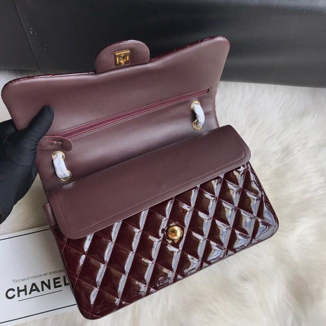 Chanel Classic Double Flap Bag 30cm Gold Hardware Patent Lambskin Leather Spring Summer Act 2 2018 Collection Burgundy
