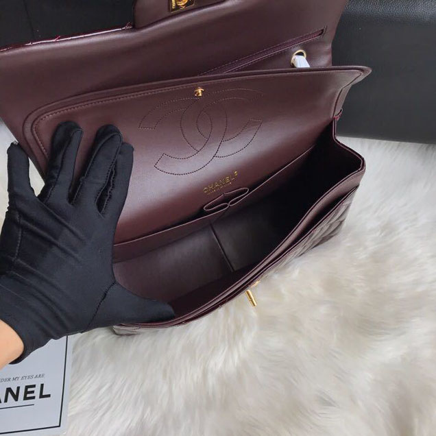 Chanel Classic Double Flap Bag 30cm Gold Hardware Patent Lambskin Leather Spring Summer Act 2 2018 Collection Burgundy