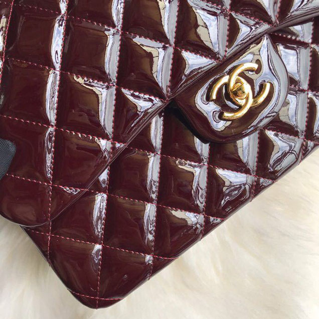 Chanel Classic Double Flap Bag 30cm Gold Hardware Patent Lambskin Leather Spring Summer Act 2 2018 Collection Burgundy