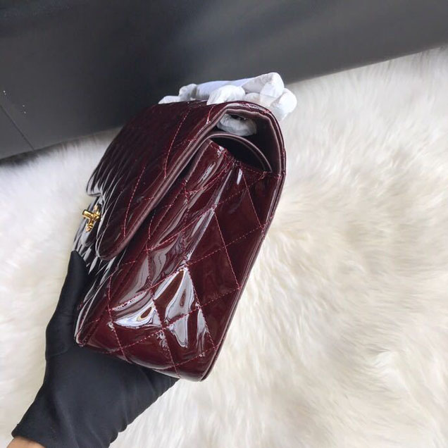 Chanel Classic Double Flap Bag 30cm Gold Hardware Patent Lambskin Leather Spring Summer Act 2 2018 Collection Burgundy