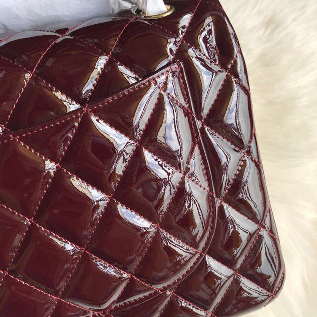 Chanel Classic Double Flap Bag 30cm Gold Hardware Patent Lambskin Leather Spring Summer Act 2 2018 Collection Burgundy