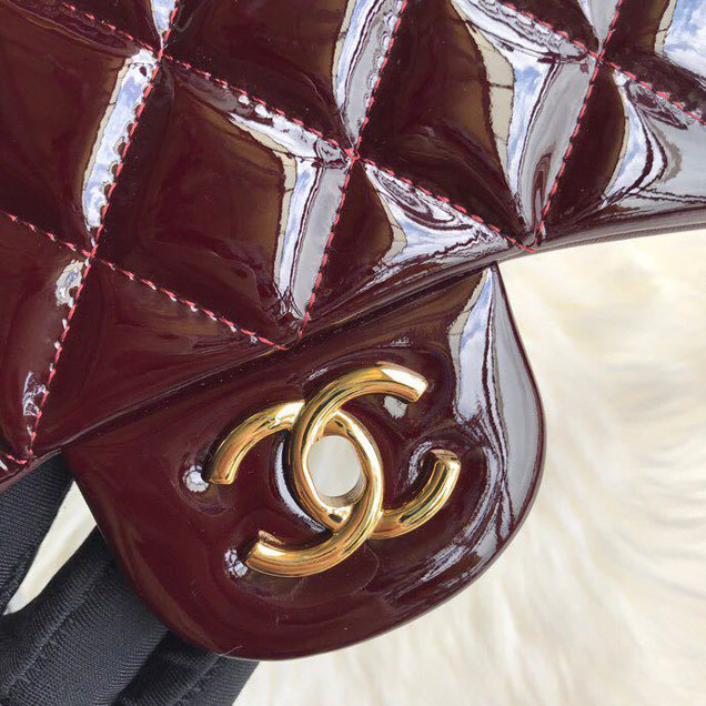 Chanel Classic Double Flap Bag 30cm Gold Hardware Patent Lambskin Leather Spring Summer Act 2 2018 Collection Burgundy