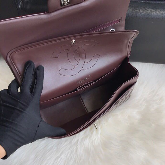 Chanel Classic Double Flap Bag 30cm Silver Hardware Patent Lambskin Leather Spring Summer Act 2 2018 Collection Burgundy