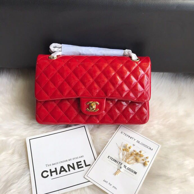 Chanel Classic Double Flap Bag 25cm Gold Hardware Patent Lambskin Leather Spring Summer Act 2 2018 Collection Red