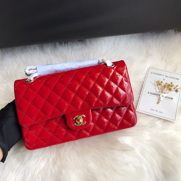 Chanel Classic Double Flap Bag 25cm Gold Hardware Patent Lambskin Leather Spring Summer Act 2 2018 Collection Red