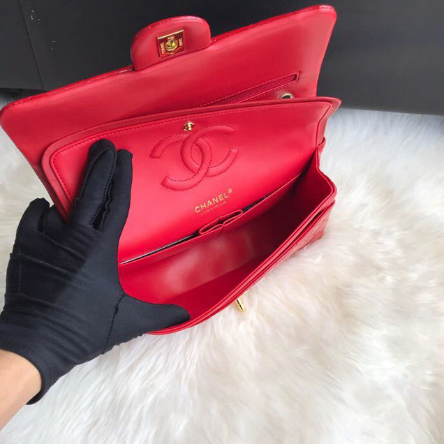 Chanel Classic Double Flap Bag 25cm Gold Hardware Patent Lambskin Leather Spring Summer Act 2 2018 Collection Red