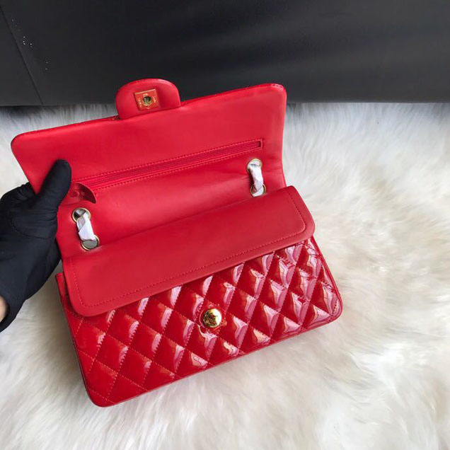 Chanel Classic Double Flap Bag 25cm Gold Hardware Patent Lambskin Leather Spring Summer Act 2 2018 Collection Red