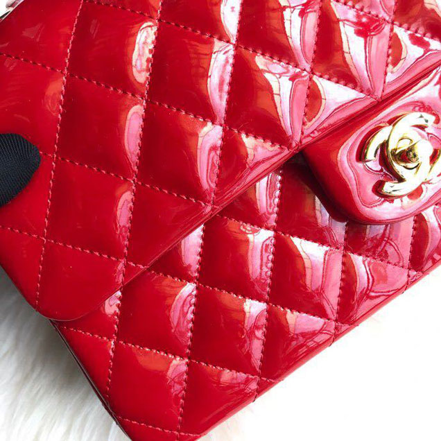 Chanel Classic Double Flap Bag 25cm Gold Hardware Patent Lambskin Leather Spring Summer Act 2 2018 Collection Red