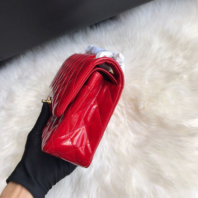 Chanel Classic Double Flap Bag 25cm Gold Hardware Patent Lambskin Leather Spring Summer Act 2 2018 Collection Red