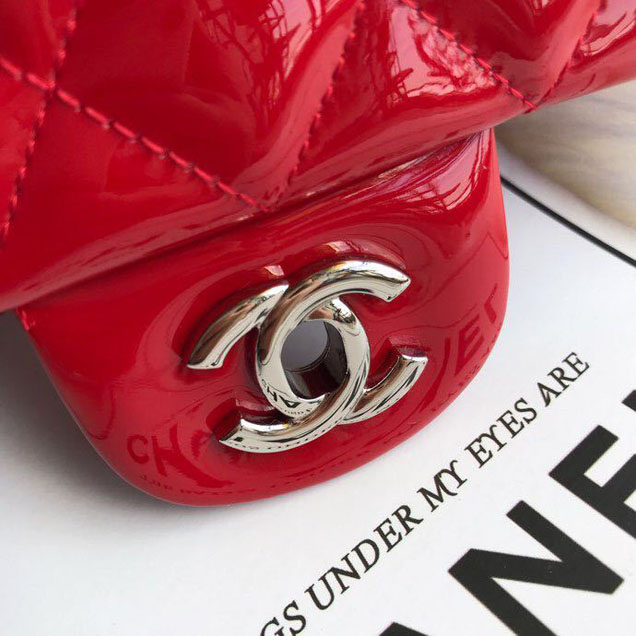 Chanel Classic Double Flap Bag 25cm Silver Hardware Patent Lambskin Leather Spring Summer Act 2 2018 Collection Red