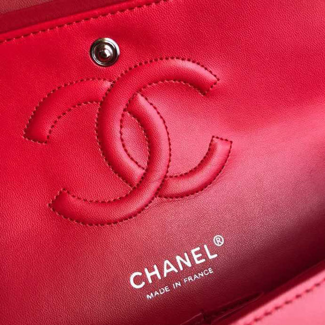 Chanel Classic Double Flap Bag 25cm Silver Hardware Patent Lambskin Leather Spring Summer Act 2 2018 Collection Red
